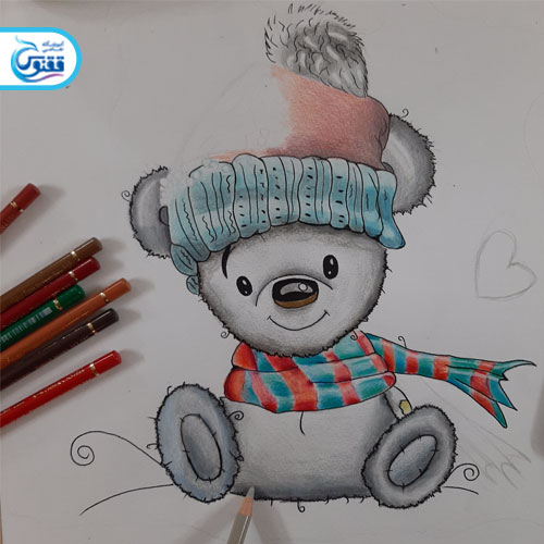 نمونه کار مداد رنگی بچه خرس