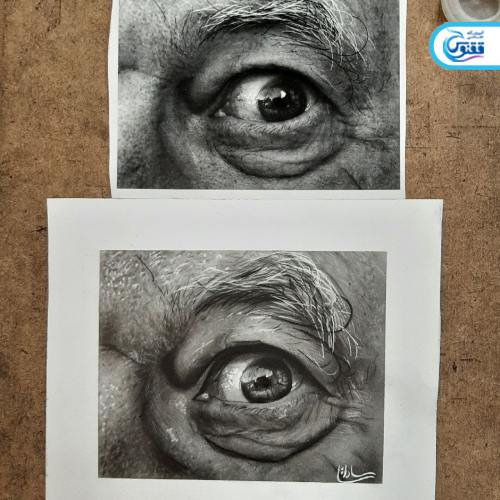 نمونه کار نقاشی سیاه قلم طرح چشم پیرمرد